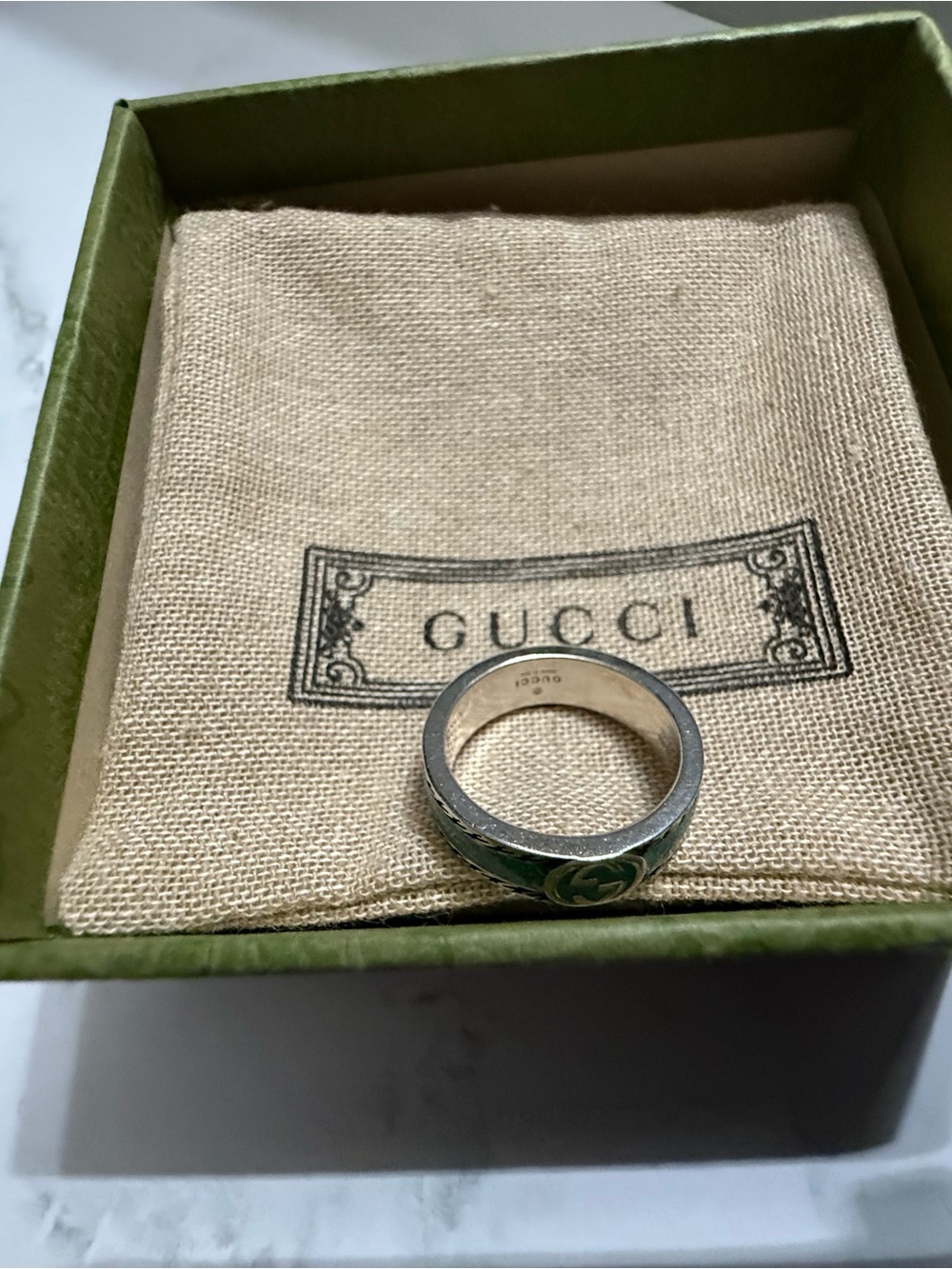 Gucci Silver Band Ring with Turquoise Inlay - Picture 6 of 10